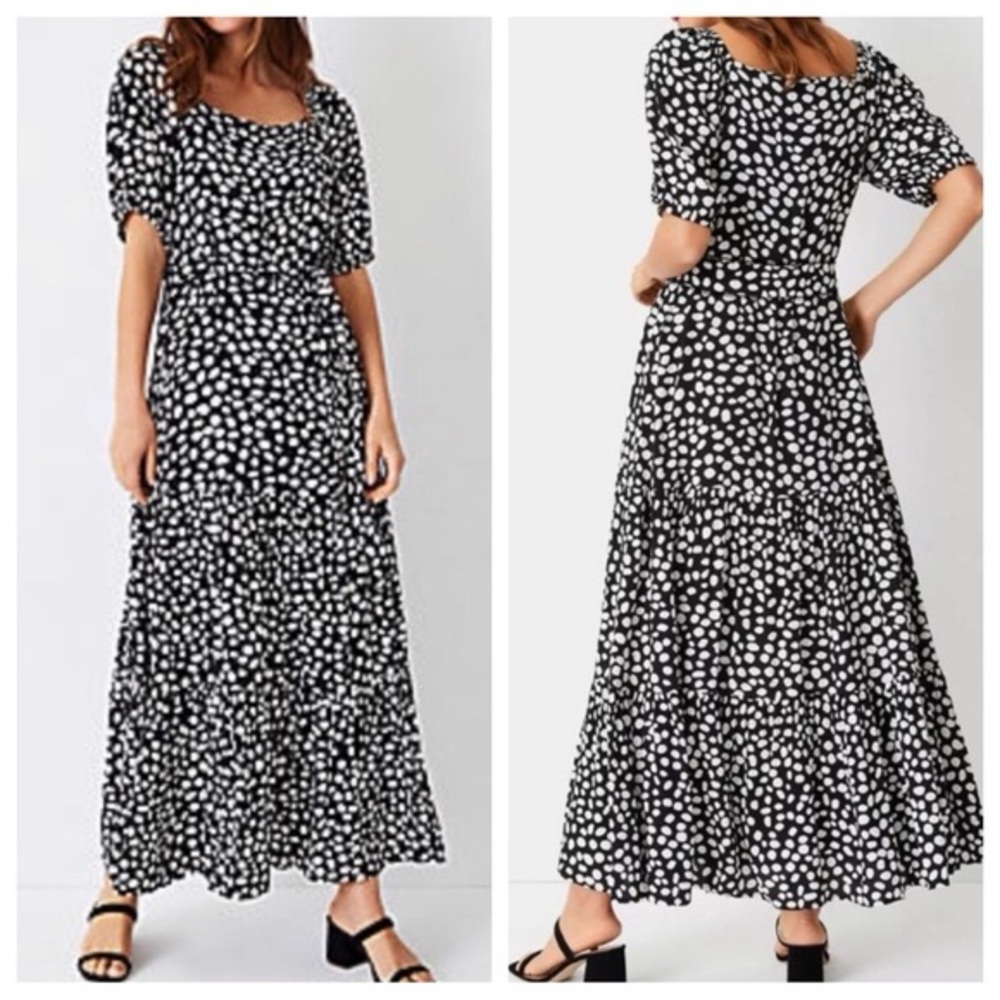 Ann Taylor Puff Sleeve Boho Tiered Peasant Dress